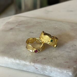 Gold Textured Rings with Gemstones
